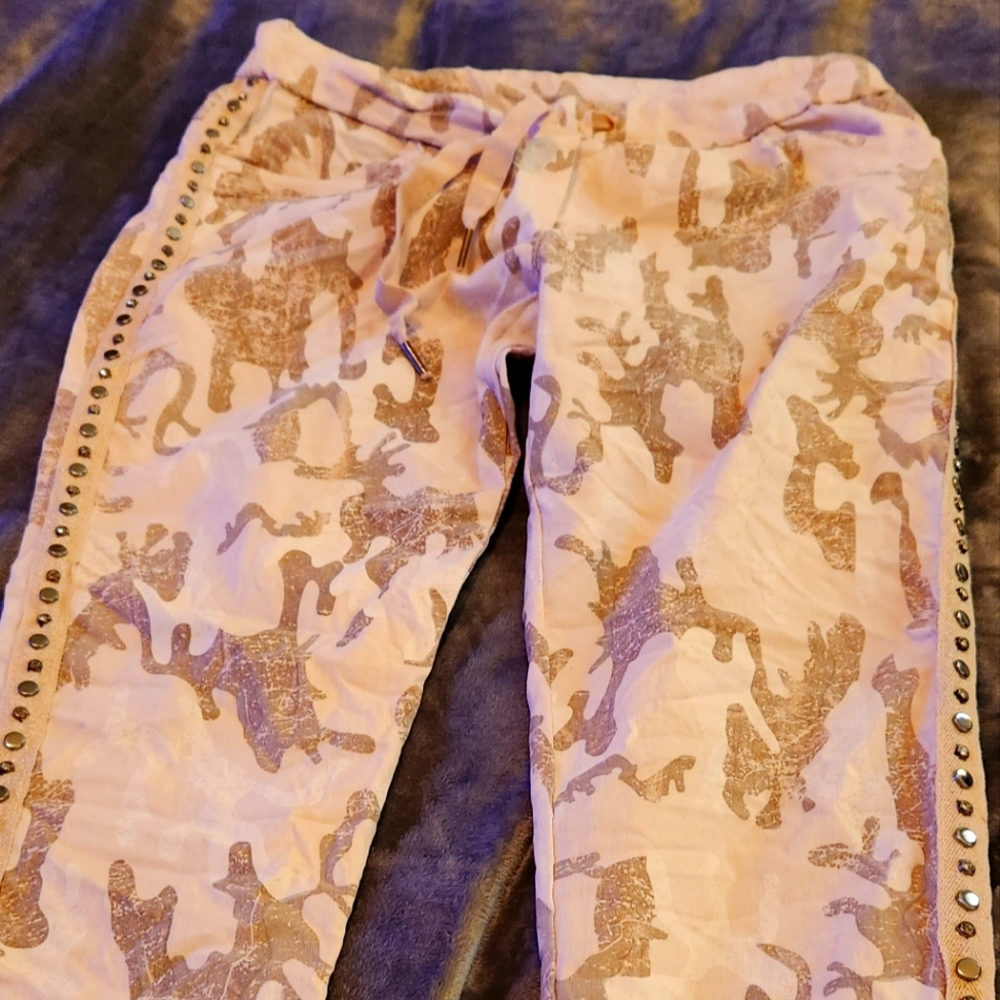 Venti6 Italy stretch pink camo pants